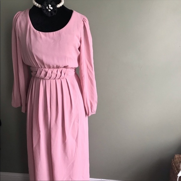Vintage Miss Eliette pink chiffon scoop neck maxi dress 10 - Picture 1 of 7